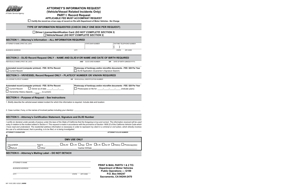 Form INF1161E Attorneys Information Request (Vehicle / Vessel Related Incidents Only) - California, Page 3