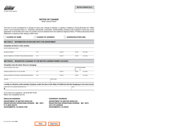 Form MC152 M &quot;Motor Carrier Permit Notice of Change&quot; - California