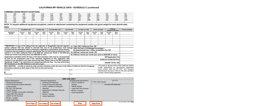 Form MC2118 I Schedule C California Irp Vehicle Data - California, Page 4