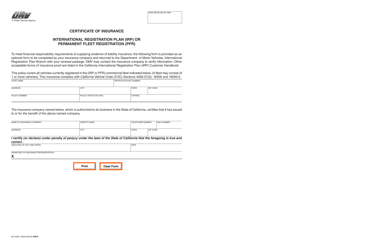 Document preview: Form MC5009 I Certificate of Insurance - International Registration Plan (Irp) or Permanent Fleet Registration (Pfr) - California