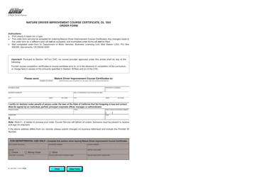 Document preview: Form OL1005 Mature Driver Completion Certificate Order Form - California