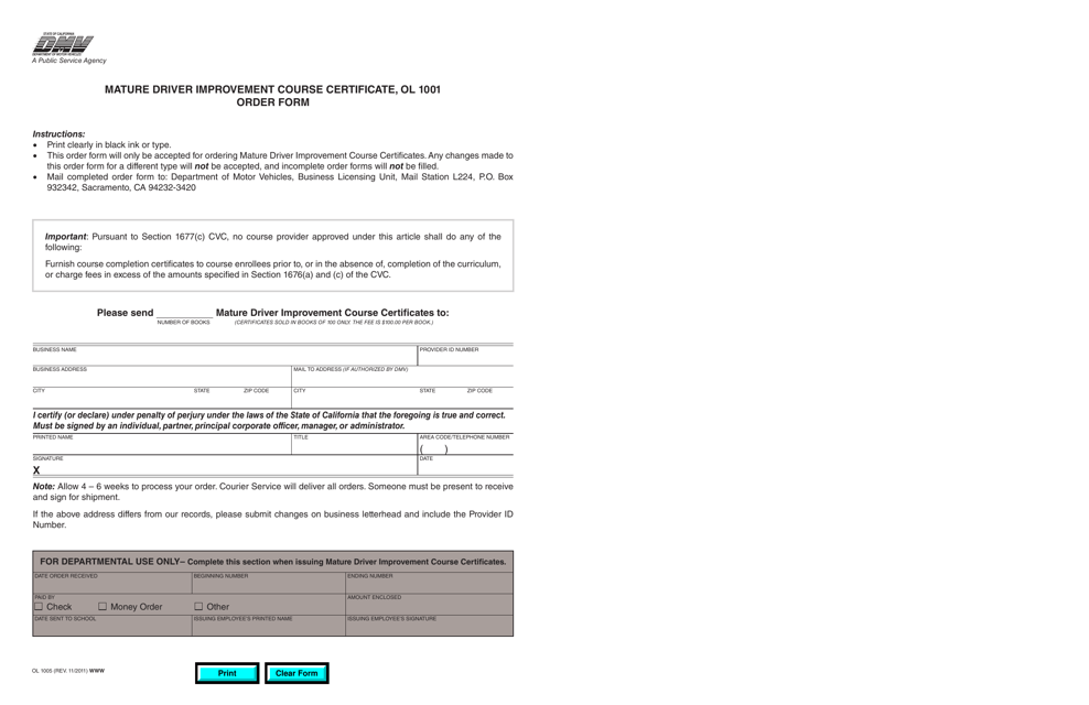 Form OL1005  Printable Pdf