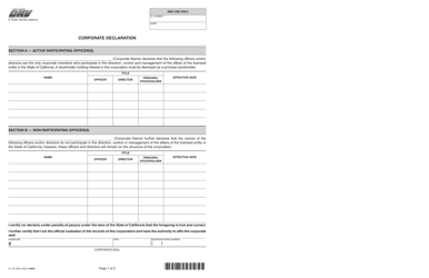 Form OL107 Corporate Declaration - California