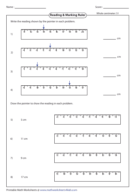 Reading and Marking Ruler Worksheet With Answer Key preview image