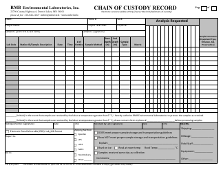 Chain of Custody Form - Rmb Environmental Laboratories, Inc