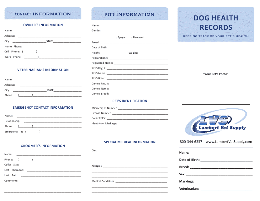 Dog Health Records Form - Lambert Vet Supply Download Pdf