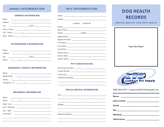 Dog Health Records Form - Lambert Vet Supply