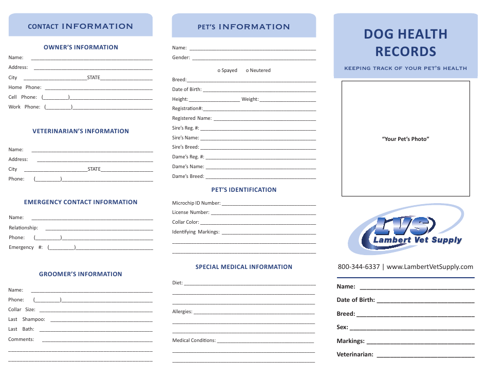 Dog Health Records Form - Lambert Vet Supply, Page 1