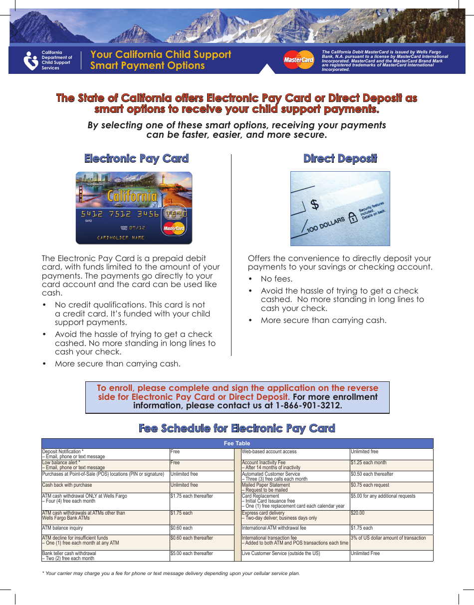 Debit Mastercard Card or Direct Deposit Enrollment / Authorization Form - California (English / Spanish), Page 1