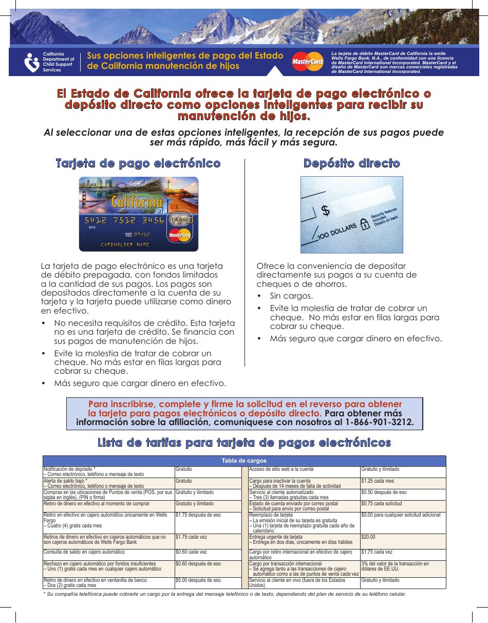 Debit Mastercard Card or Direct Deposit Enrollment / Authorization Form - California (English / Spanish), Page 3