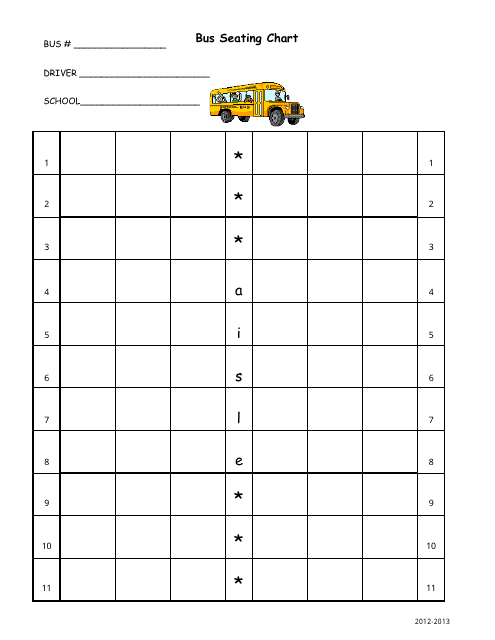 Bus Seating Chart Template - Yellow Bus