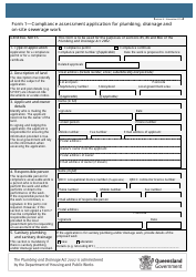 Document preview: Form 1 Compliance Assessment Application for Plumbing, Drainage and on-Site Sewerage Work - Queensland, Australia