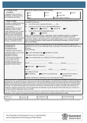 Form 1 &quot;Compliance Assessment Application for Plumbing, Drainage and on-Site Sewerage Work&quot; - Queensland, Australia, Page 2