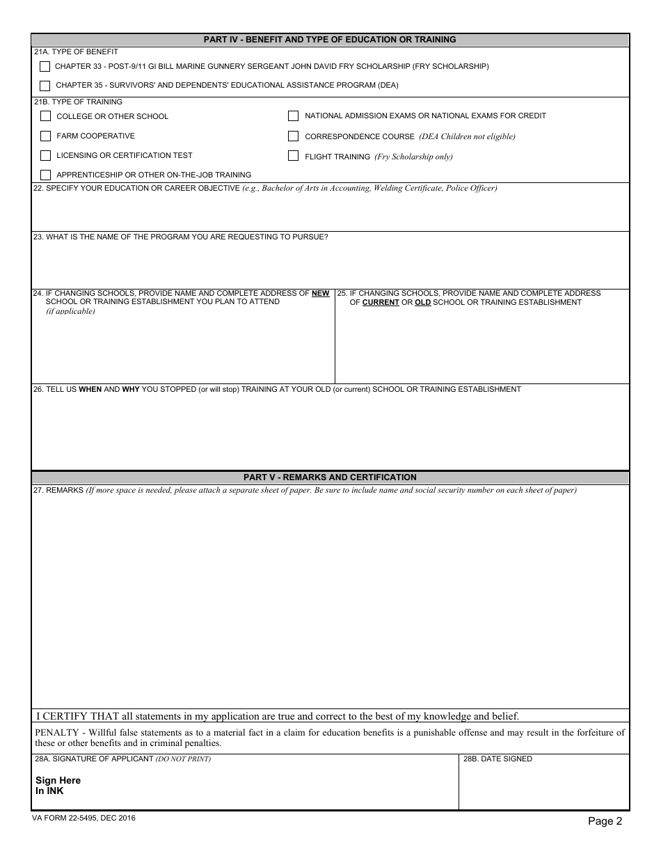 VA Form 22-5495 - Fill Out, Sign Online and Download Fillable PDF ...