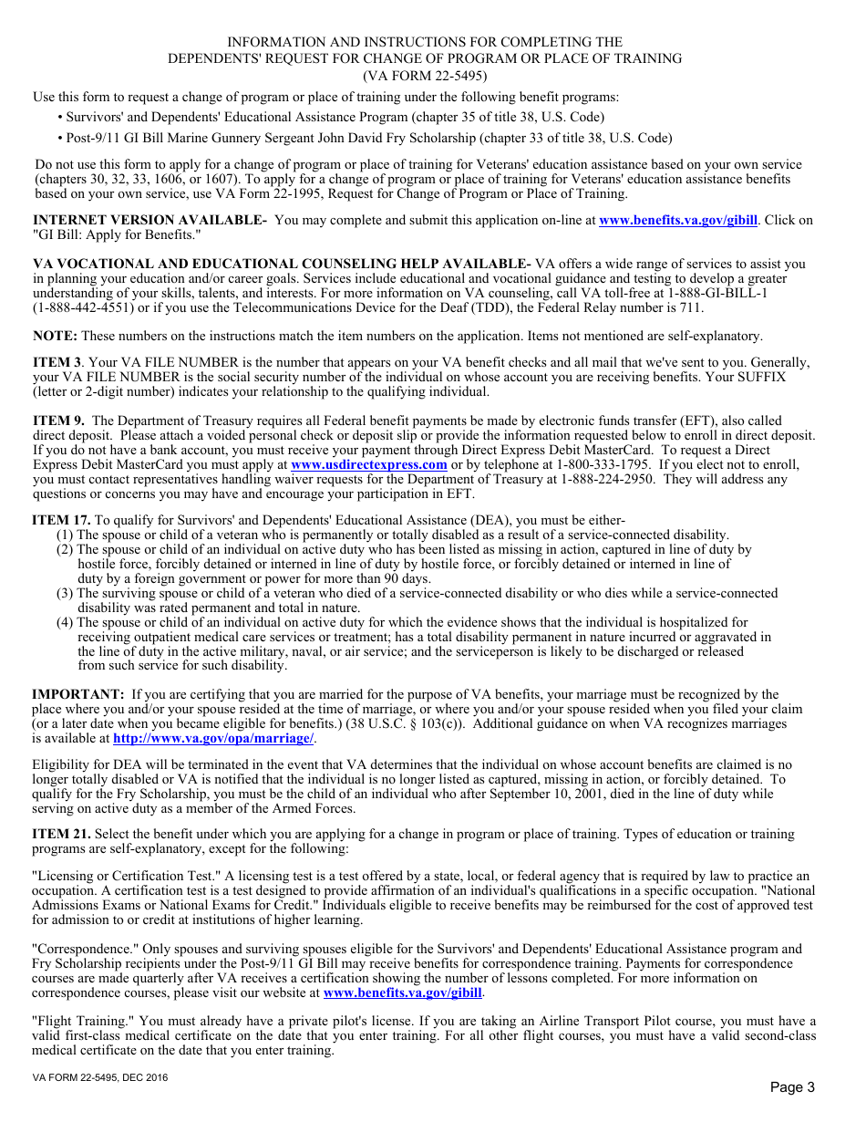 VA Form 225495 Fill Out, Sign Online and Download Fillable PDF