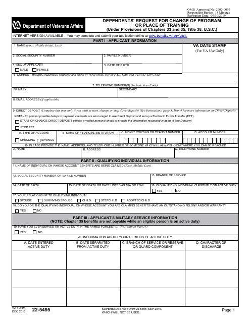 VA Form 22-5495  Printable Pdf