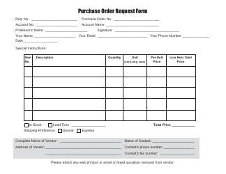 Document preview: Purchase Order Request Form - Table