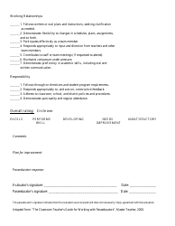 Paraeducator Evaluation Form, Page 2