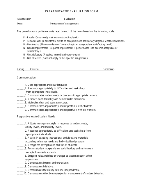 Paraeducator Evaluation Form