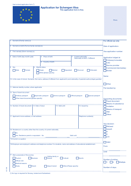Schengen Visa Application Form - Finland Download Pdf