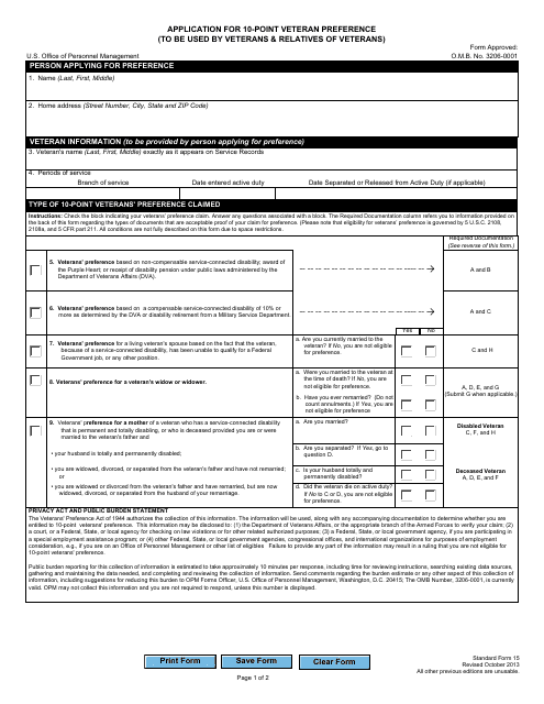 Form SF-15 Application for 10-point Veteran Preference