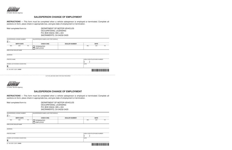 Form OL16A - Fill Out, Sign Online and Download Fillable PDF ...