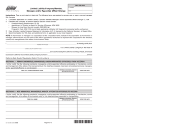 Form OL15A Limited Liability Company Member, Manager, and/or Appointed Officer Change - California