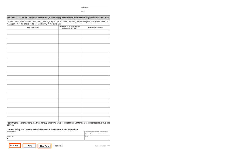 Form OL15A Limited Liability Company Member, Manager, and / or Appointed Officer Change - California, Page 2