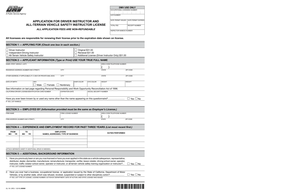 Form OL16I  Printable Pdf