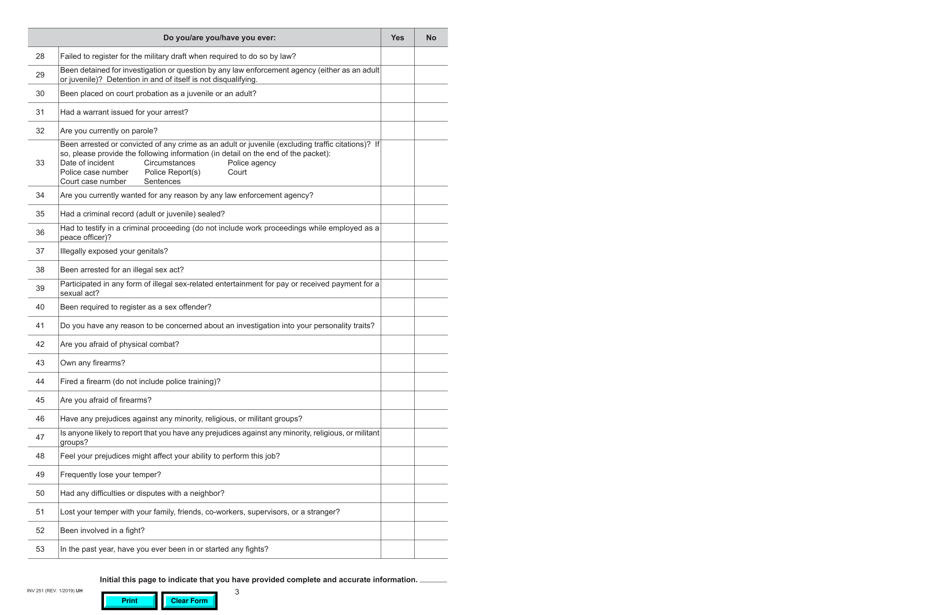 Form INV251 DMV Pre-employment Behavior Standards Questionnaire - California, Page 3