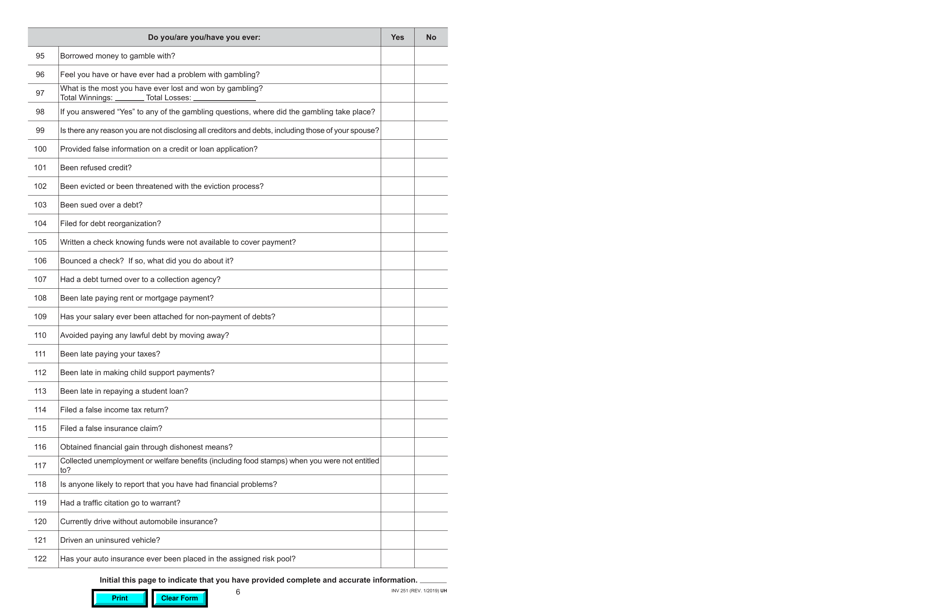 Form INV251 DMV Pre-employment Behavior Standards Questionnaire - California, Page 6