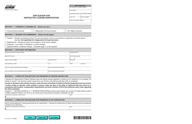 Document preview: Form OL205 Application for Instructor License Modification - California