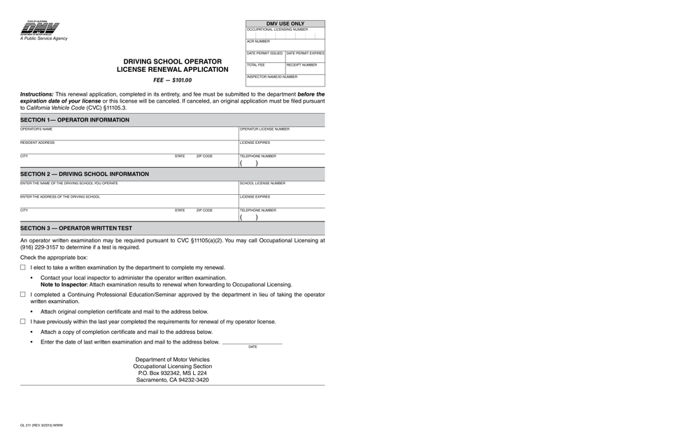 Form OL211  Printable Pdf
