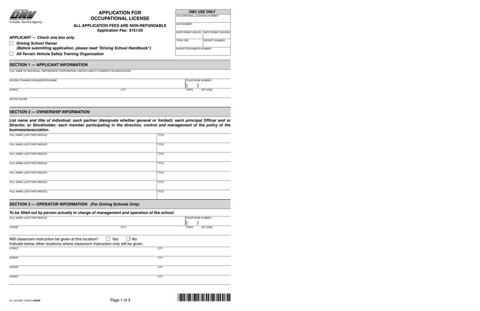 Form OL216 Fill Out, Sign Online and Download Fillable PDF