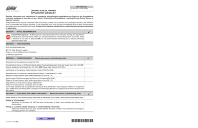 Document preview: Form OL222 Driving School Owner Application Checklist - California
