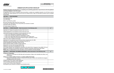 Document preview: Form OL249A Dismantler Application Checklist - California