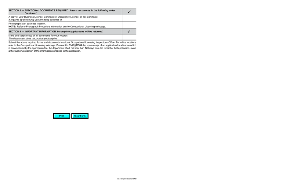 Form OL249A Dismantler Application Checklist - California, Page 2