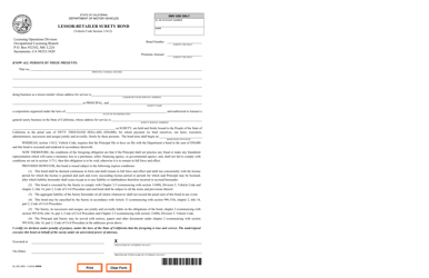 Document preview: Form OL25C Lessor-Retailer Surety Bond - California