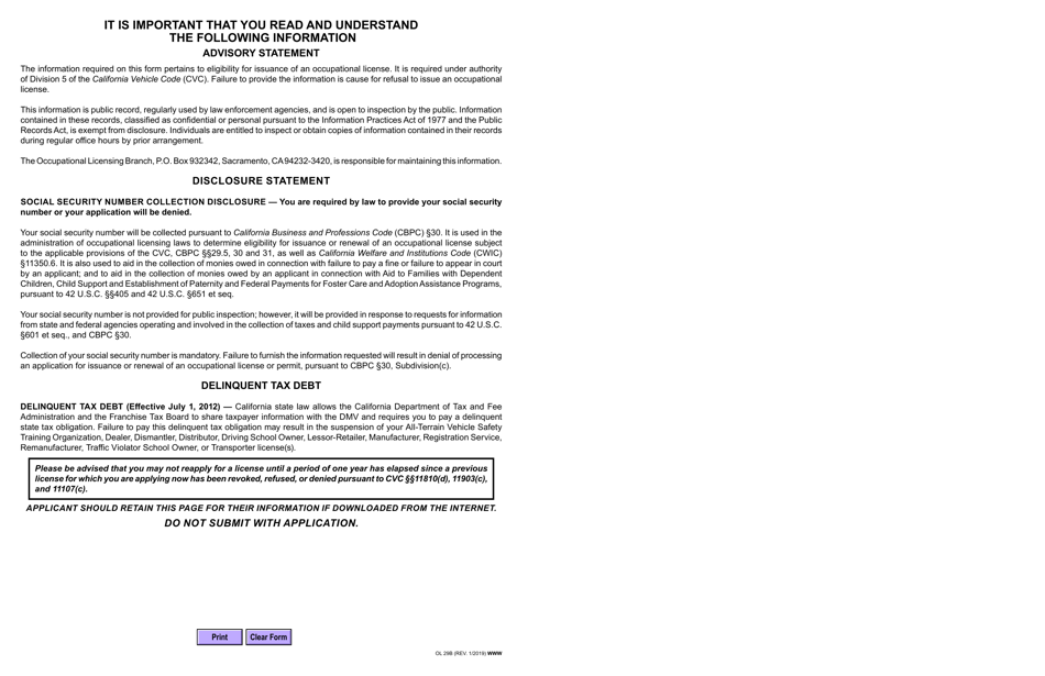 Form OL29B Application for Occupational License - California, Page 4