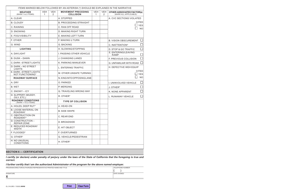 Form OL316 Report of Traffic Collision Involving an Autonomous Vehicle - California, Page 3
