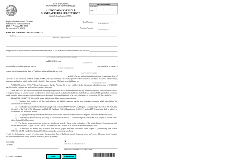 Form OL317  Printable Pdf