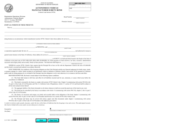 Form OL317 Autonomous Vehicle Manufacturer Surety Bond - California