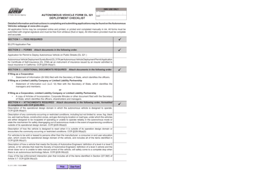 Document preview: Form OL321C Autonomous Vehicle Deployment Checklist - California