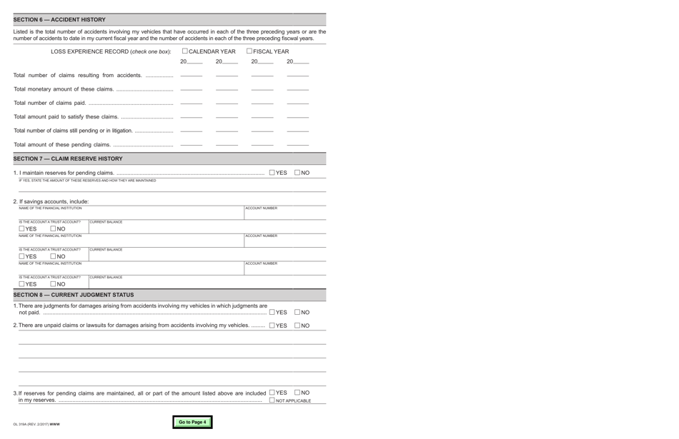 Form OL319A Autonomous Vehicle Deployment Permit Application for Certificate of Self-insurance - California, Page 3