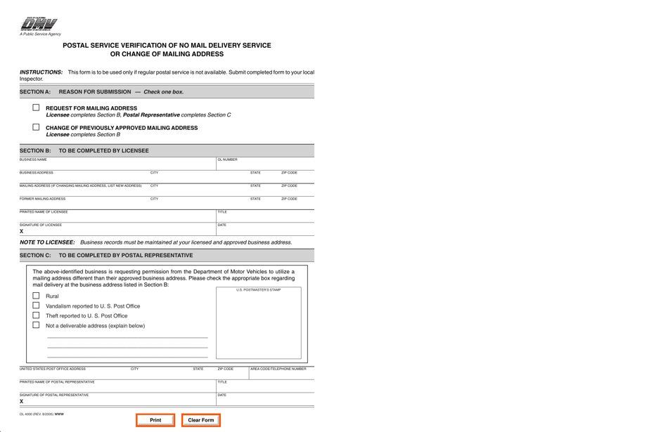 Form OL4000 Fill Out, Sign Online and Download Fillable PDF