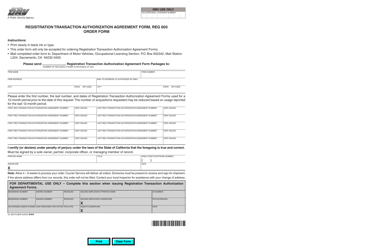 Document preview: Form OL395R Registration Transaction Authorization Agreement Order Form - California