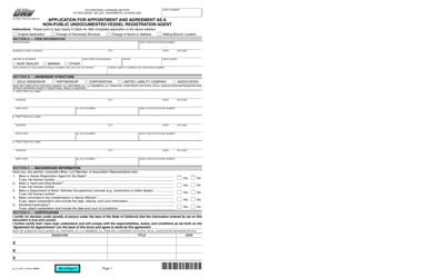 Form OL54 &quot;Application for Appointment and Agreement as a Non-public Undocumented Vessel Registration Agent&quot; - California