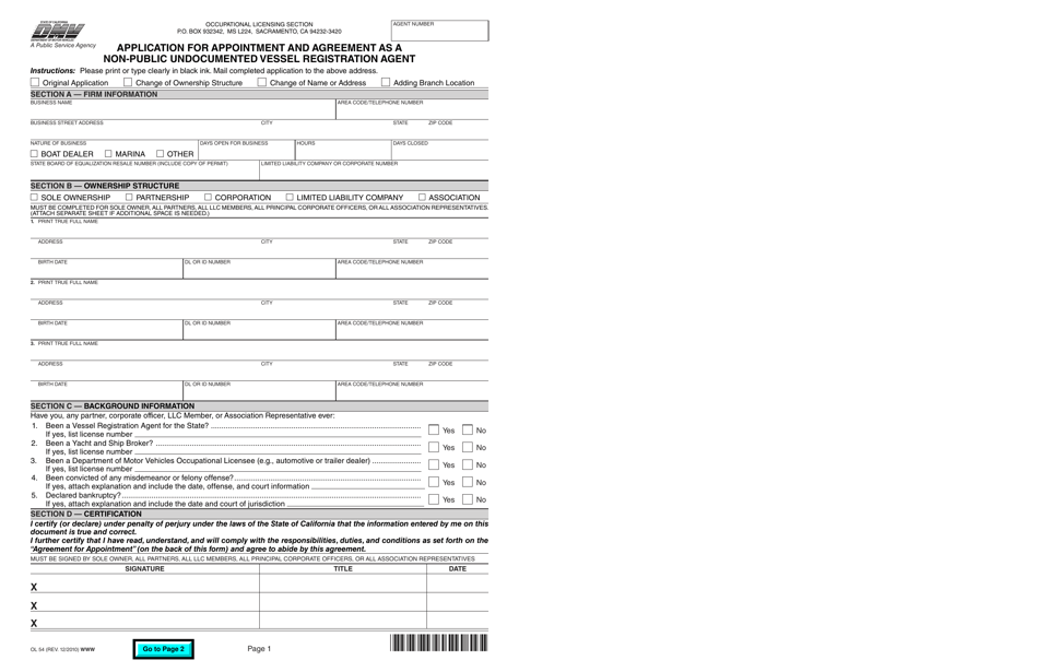 Form OL54 - Fill Out, Sign Online and Download Fillable PDF, California ...