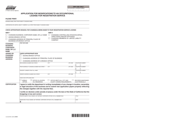 Document preview: Form OL600 Application for Modifications to an Occupational License for Registration Service - California