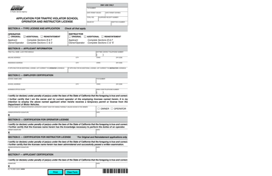 Document preview: Form OL710 Application for Traffic Violator School Operator and Instructor License - California